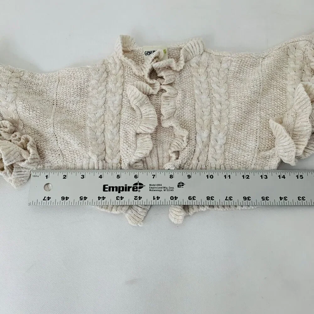 OshKosh Cardigan Sweater Baby Girl 12 Month Ruffle Ivory Beige‎ Crochet Knit